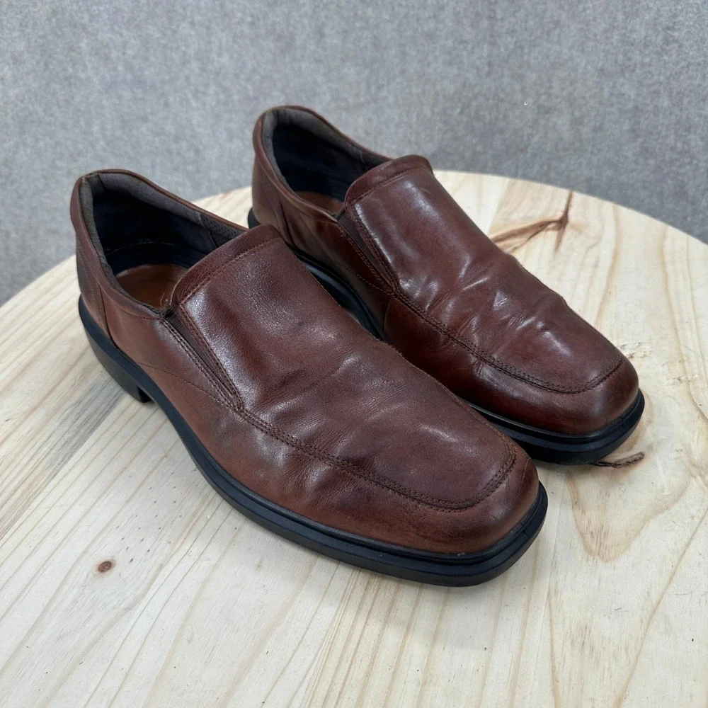 ECCO Loafers Mens 13-13.5 Brown Leather Slip On Bicycle Toe Dress Shoes